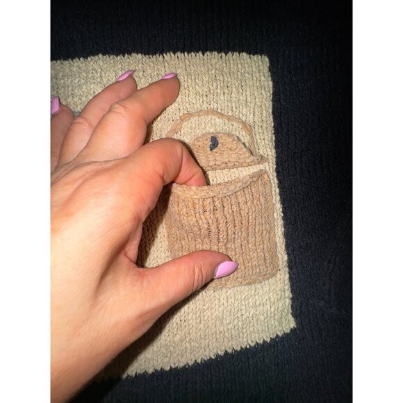 Vintage Black Knit Bucket Bag Sweater Cute Pockets Small Preppy Garden Classic - Picture 9 of 10